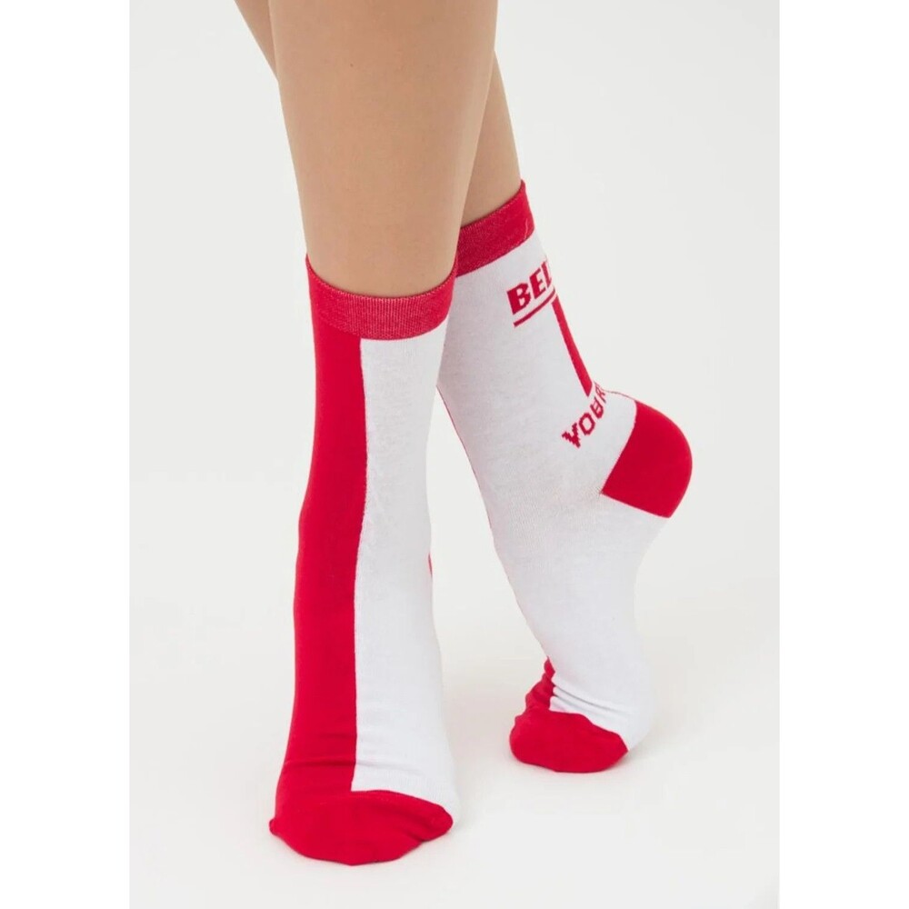 Women's socks, red + white, size US 6–9